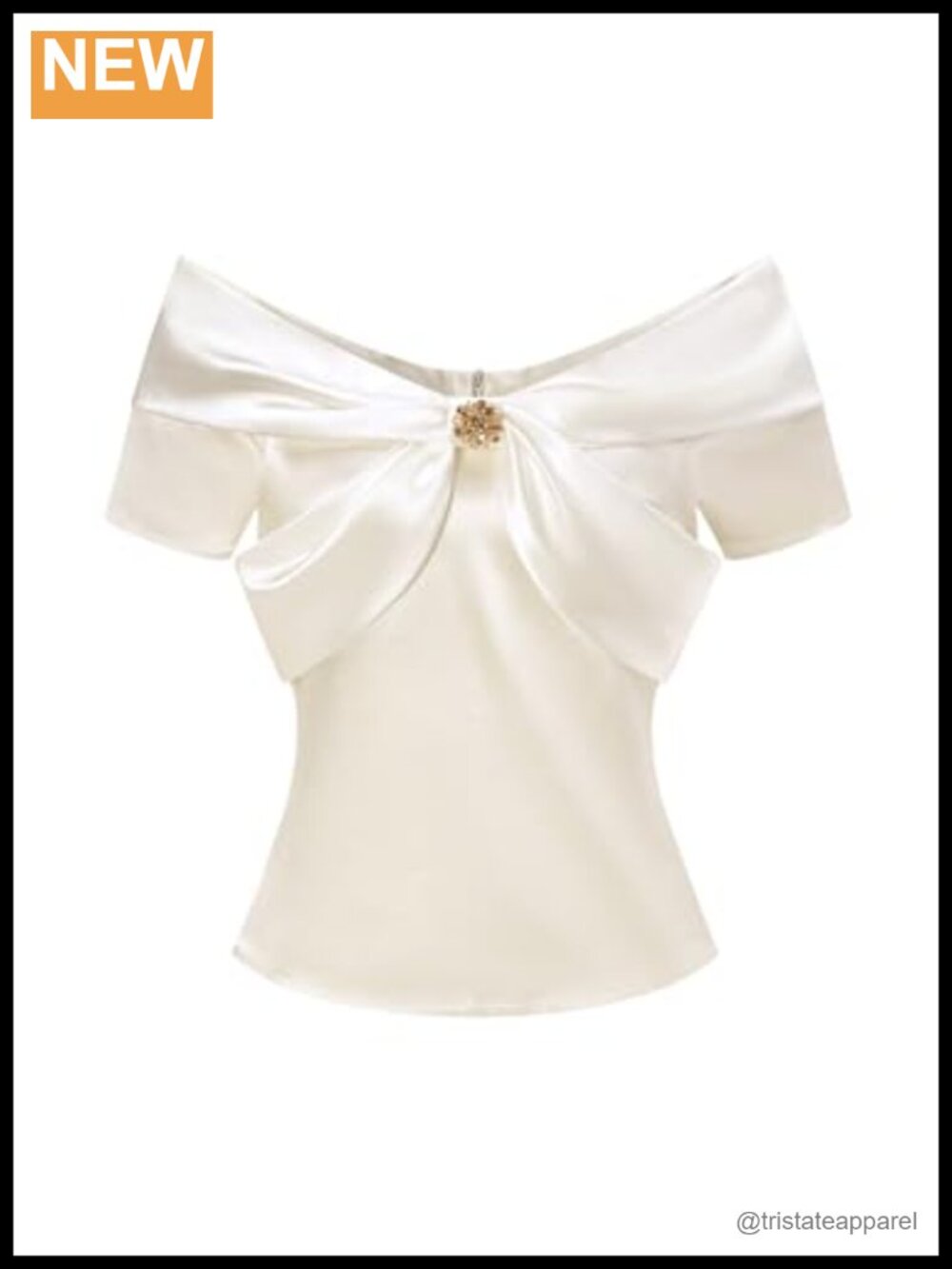 Women's Satin Off Shoulder Short Sleeve Blouse Rhinestone Ruched Party